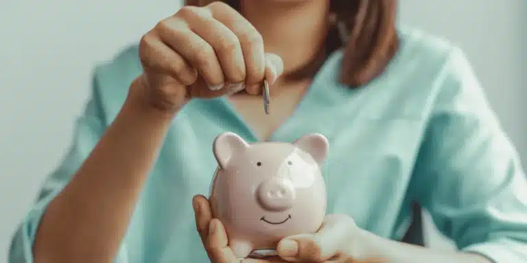 Coin going into a piggy bank