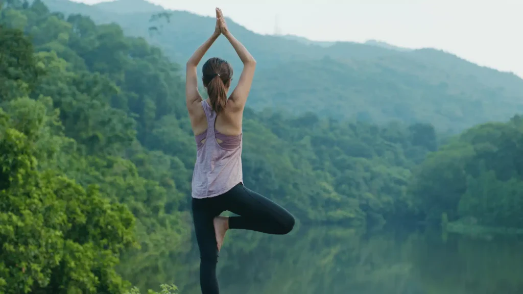 tree pose in the mountains