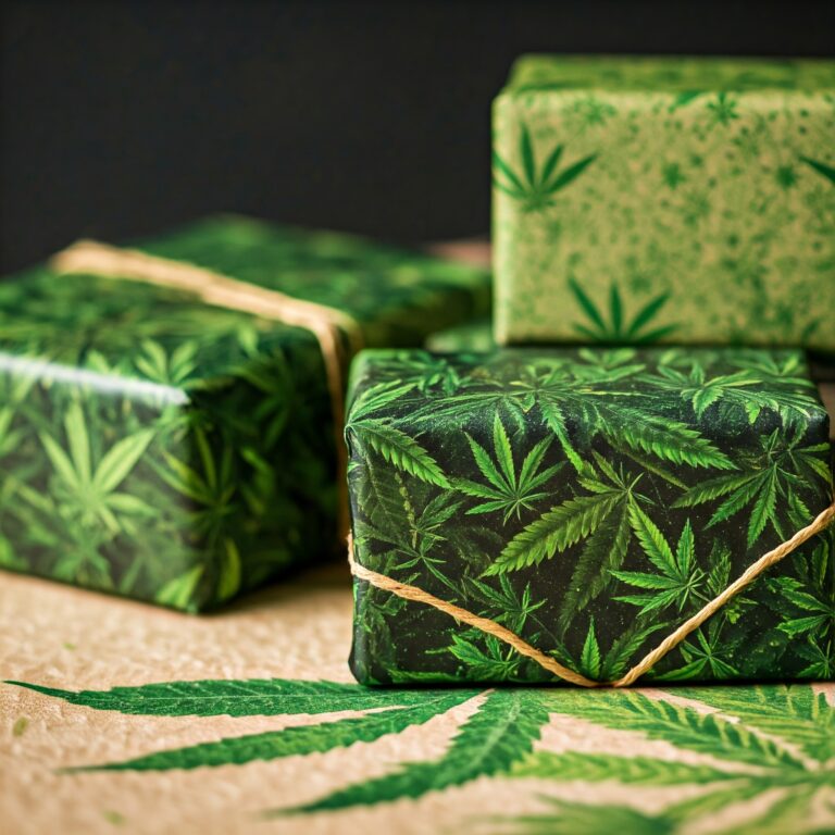 Presents with cannabis gift wrap