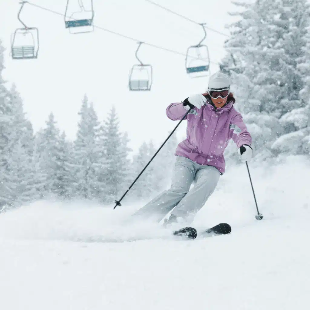 Woman skiing while it's snowing