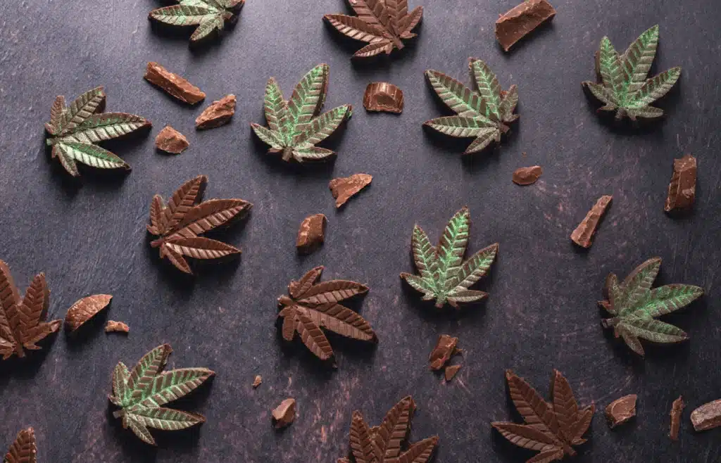 chocolate in the shape of cannabis leaves