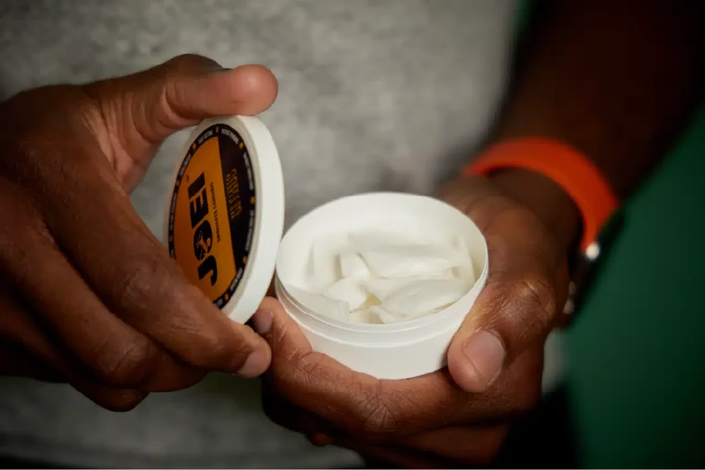 Close up of JOEI smokeless cannabis pouches