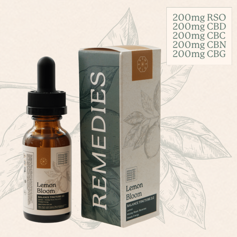 Remedies Lemon Bloom Tincture Product Image with packaging