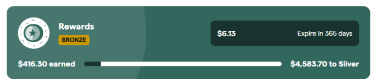 Garden Remedies loyalty rewards widget showing Bronze tier status, $6.13 balance, and progress toward Silver status.