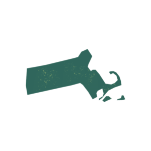 Green textured silhouette map of the state of Massachusetts