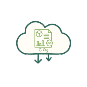 Illustration showing CO₂ carbon emissions measurement with a report graph and process icon