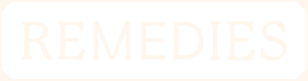 Remedies framed wordmark logo with quiet glow