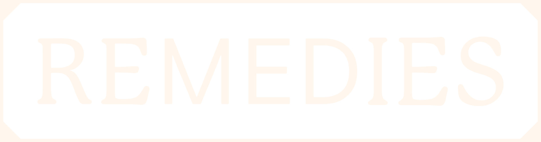 Remedies framed wordmark logo with quiet glow