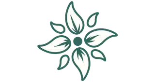 Green line art illustration of a stylized flower