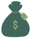 Illustration of a green money bag with a percentage tag for financial hardship discount