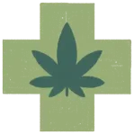 Green medical cross logo with a cannabis leaf emblem
